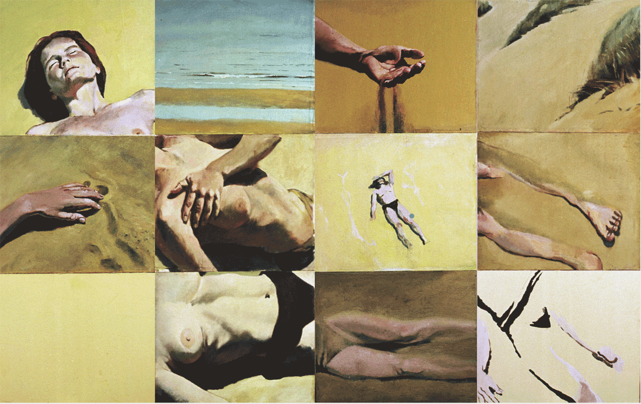 Oil painting of woman in sand dunes